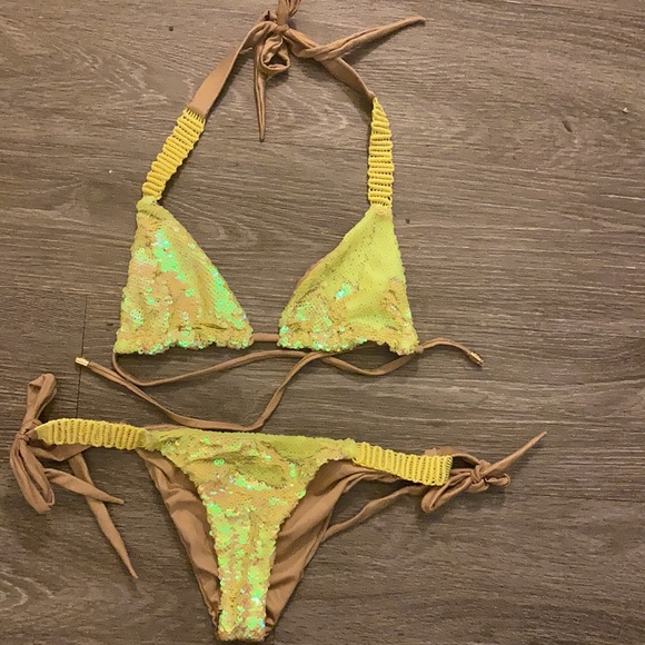 flash sale⭐️notorious swimwear yellow sequin bikini set - Picture 9 of 13